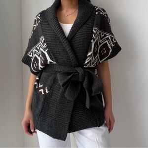 Nevada Grey Short Sleeve Wool Blend Wrap Cardigan - Small